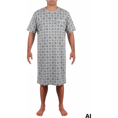New Fashion Zdeno pánska bavlnená nočná košeľa krátky rukáv šedá