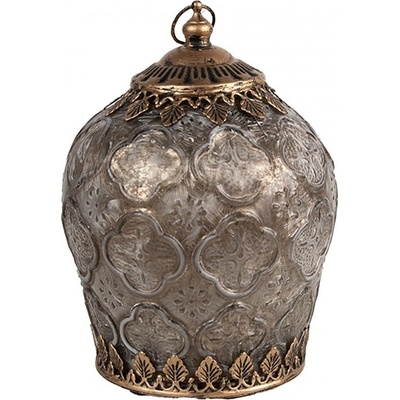 Clayre & Eef Hnědá skleněná svítící LED lucerna Balli - Ø 13*18 cm