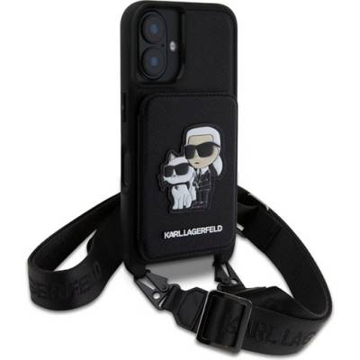 CG Mobile iPhone 16 KARL LAGERFELD SAFFIANO CROSSBODY STRAP силиконов протектор за телефон, удароустойчив, държач за карти, ЧЕРЕН KLHCP16SCSAKCPMK (KLHCP16SCSAKCPMK)