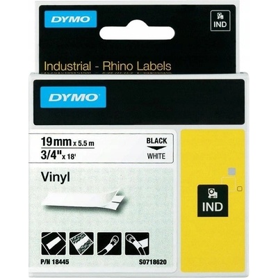 Pásky D1 vinylové permanentní - 19 mm x 5,5 m / černý tisk / bílá páska, 117720