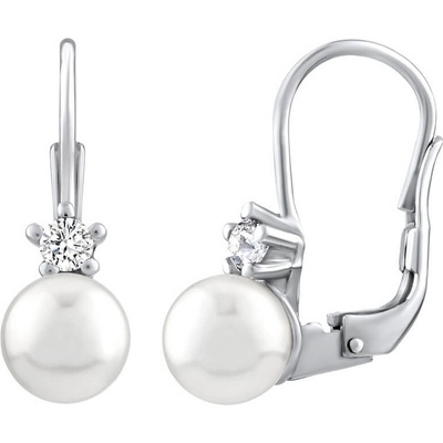 SILVEGO strieborné náušnice s bielou Swarovski Perlou35037W