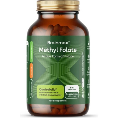 BrainMax Methyl Folate, Kyselina listová v aktivní formě, 400 mcg, 50 rostlinných kapslí – Hledejceny.cz