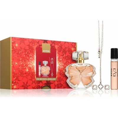 Avon Eve Become and Jewellery EDP 50 ml + Avon Eve Become cestovní sprej 10 ml + Avon náhrdelník + Avon náušnice
