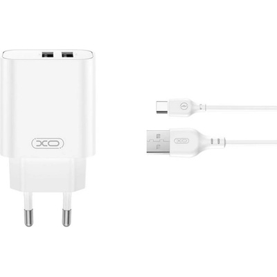 XO Зарядно устройство XO CE34 за електрическата мрежа, 2 USB гнезда, 12 W, бързо зарядно устройство + кабел Type-C, БЯЛ XO-CE34+TYPEC (XO-CE34+TYPEC)
