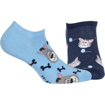 Veselé barevné bavlněné ponožky s kočkou a psem