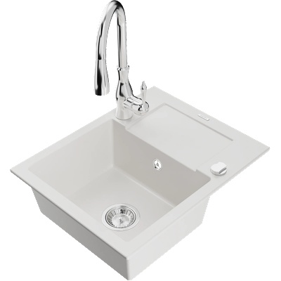 Mexen Enzo гранитна мивка с 1 отделение, с отцедник и кухненски смесител Savita, бял - 6506-20-672601-00 (6506-20-672601-00)