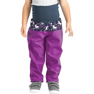 Unuo Batolecí softshellové kalhoty s fleecem Ostružinová Jednorožci Softshell toodler trousers