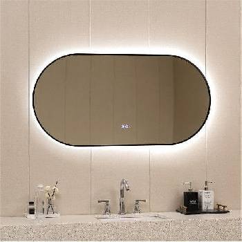 Inter Ceramic Овално огледалo за баня 60x120, с LED осветление и нагревател, черен мат (ICL 1832)