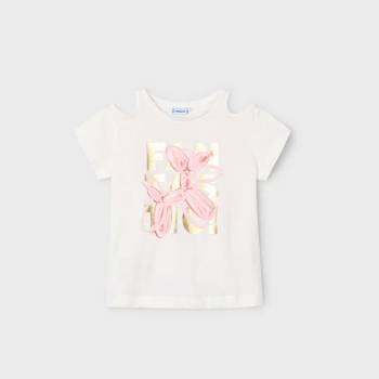 MAYORAL Тениска къс ръкав cut out в мръсно бяло за мини момиче Майорал