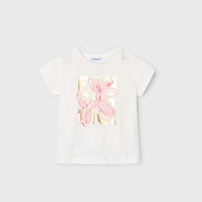 MAYORAL Тениска къс ръкав cut out в мръсно бяло за мини момиче Майорал