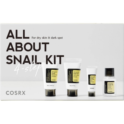 Cosrx - All About Snail Kit 4-Step - Ošetrujúca sada so slimačím slizom - Jemný čistiaci gél - 20 ml + Hydratačná esencia - 30 ml + Očný krém - 5ml + Multifunkčný krém - 20g