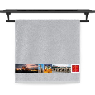 Veba Ručník NORA Město Praha mozaika tisk světlá šedá 50 x 100 cm