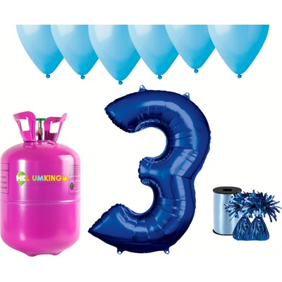 HeliumKing Hélium párty set na 3. narodeniny s modrými balónmi