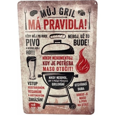 Garážovka Plechová cedule Můj gril, má pravidla! 29,5 × 19,5 cm