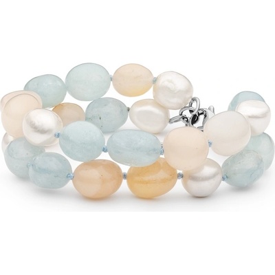 Gaura Pearls Dvojitý Elie sladkovodní perla akvamarín nefrit 212-20B Barevná/více barev
