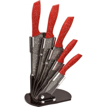 VOLTZ Комплект ножове Voltz V51633A5, 5 броя, Мраморно покритие, Стойка, Червен/сив (55551633A5)