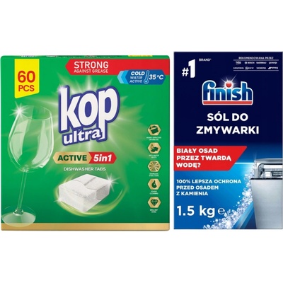 Finish Sůl do myčky + KOP Ultra Active tablety do myčky 5v1 60 ks