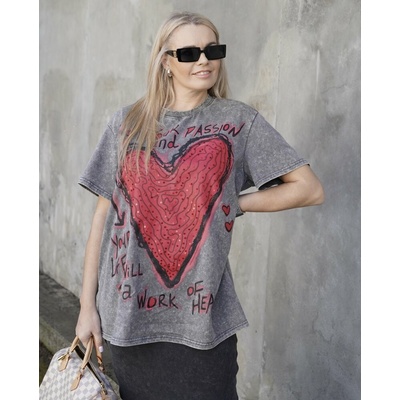 Dlouhé oversize tričko Heart Diamond světle šedé