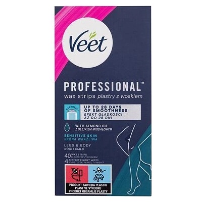 Veet Professional Wax Strips Sensitive Skin Legs & Body voskové depilační pásky na tělo 40 ks