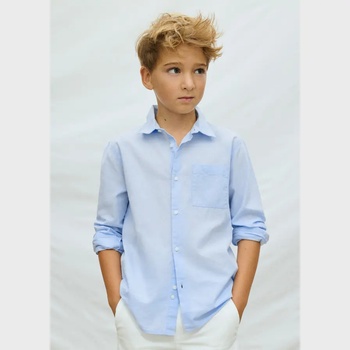 MAYORAL Памучна риза дълъг ръкав класическа яка в Небесносин цвят за момче Mayoral