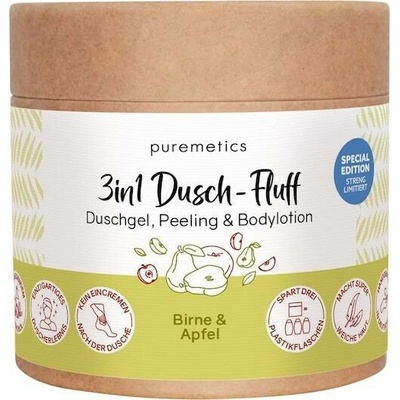 puremetics Péče o sprchu 3v1 Sprchové chmýří Hruška a jablko 250 g