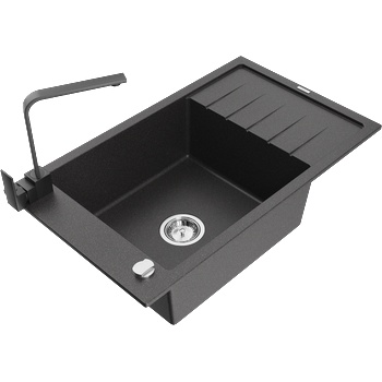 Mexen Elias гранитна мивка с 1 отделение с капак и кухненски смесител Rita, черно на петна - 6511-76-670300-70 (6511-76-670300-70)