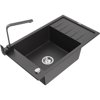 Mexen Elias гранитна мивка с 1 отделение с капак и кухненски смесител Rita, черно на петна - 6511-76-670300-70 (6511-76-670300-70)