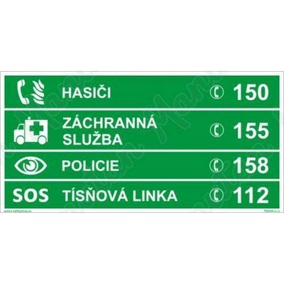Manutan Tísňová telefonní čísla, plast 300 x 150 x 0,5 mm