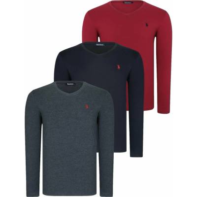Dewberry T8587 Triple Set V-Neck Sweatshirt čierna antracitová bordová