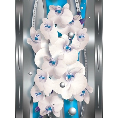 Preinterier Fototapeta panel - PL0179 - Orchidea na modro striebornom pozadí vlies - 206cm x 275cm
