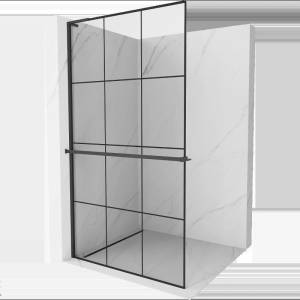 Mexen Kioto+ L стъклена преграда за душ със стелаж Walk-in 100 x 200 см, черна решетка, черна - 800-100-123-70-77 (800-100-123-70-77)