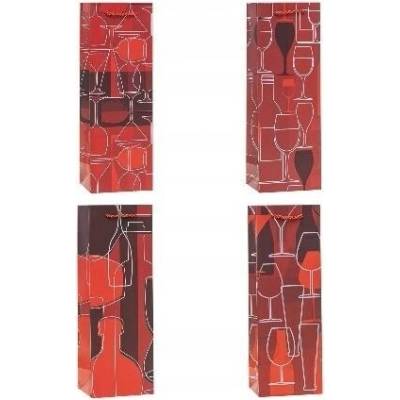 Ozdobná taška / darčeková taška na fľašu 12x36x9cm - mix vzorov ROZETTE