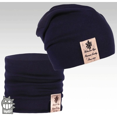 Dráče čepice a nákrčník Pastels double set 11 tm. modrá