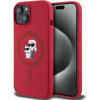 KARL LAGERFELD Карл Лагерфелд Силиконов пръстен Karl&Choupette Heads Ring MagSafe Калъф за iPhone 15 - червен (3666339254186)