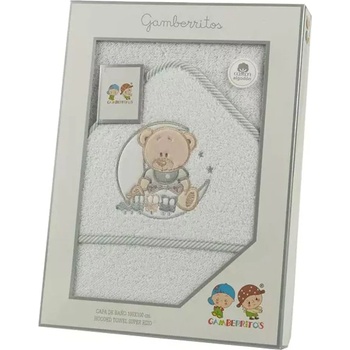 Gamberritos Бебешка хавлия Gamberritos - Мече, 100 х 100 cm, сив кант (109683)