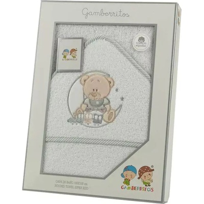 Gamberritos Бебешка хавлия Gamberritos - Мече, 100 х 100 cm, сив кант (109683)