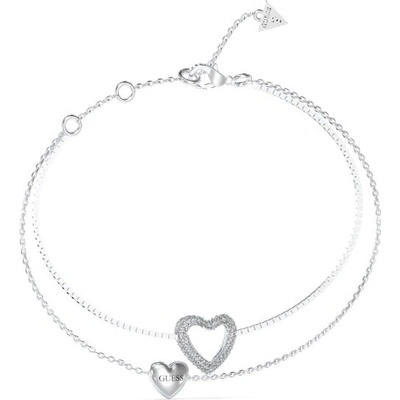 Guess Dvojitý oceľový náramok so srdiečkami Beloved JUBB05027JWRH 17 cm