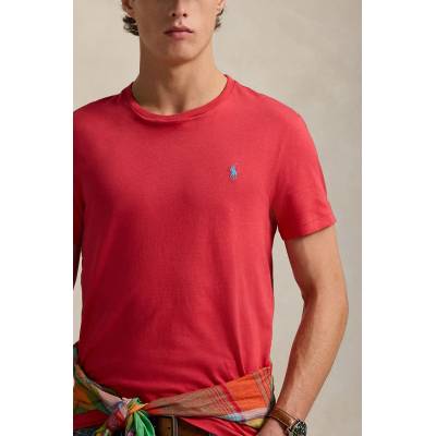 Памучна тениска Polo Ralph Lauren в червено с изчистен дизайн 710671438 (710671438)