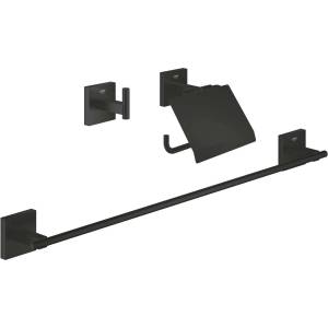 GROHE QuickFix Start Cube - Комплект аксесоари за баня 3 в 1, матово черно 411242430 (411242430)