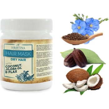 Hristina maska na vlasy pro suché vlasy len, kokos a jojobový olej 200 ml