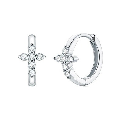 Nubis stříbrné náušnice křížky s moissanity MN111