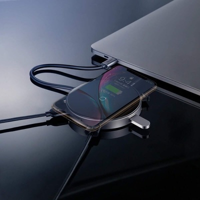 Baseus USB-C Circular Mirror Wireless Charger Hub (WXJMY-0G) - мултифункционален хъб за свързване на допълнителна периферия за устройства с USB-C и пад за безжично зареж