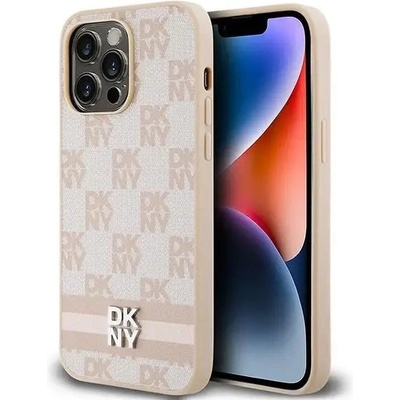 DKNY Кейс DKNY Leather Checkered Mono Pattern & Printed Stripes за iPhone 14 Pro Max, розов (3666339263607)