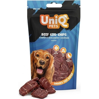 Uniq Pets Dog Snacks Meaty Beef and Cod Chips лакомства за кучета с говеждо и треска, 80 г