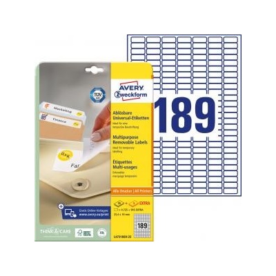 Etikety univerzálne odnímateľné 25,4x10mm Avery A4 25+5 hárkov