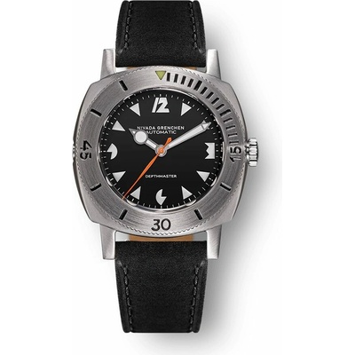 Nivada Grenchen Depthmaster Pacman White 14102A - Black Leather