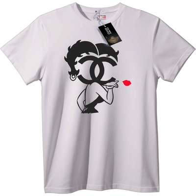 NOONEBRAND Тениска Chanel лого червени устни - M, Black