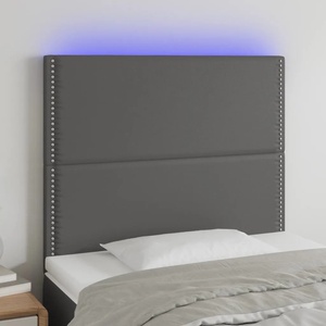 vidaXL LED горна табла за легло, сива, 100x5x118/128 см, изкуствена кожа (3122372)