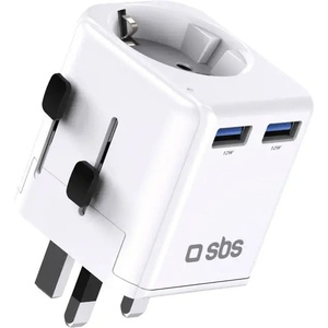 Sbs универсален адаптер за пътуване - EU 2xUSB-A - бял (TEADAPTEUGND)