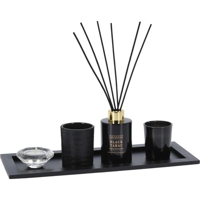 Svietnik / diffuser 38x15x0, 95cm 5 dielov, drevo / sklo